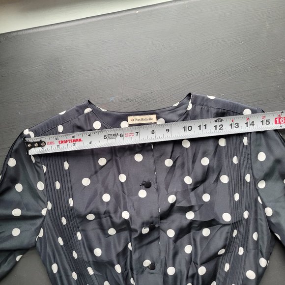 Vintage 80s Graphic Black Polka Dot Secretary Dress - Picture 4 of 15